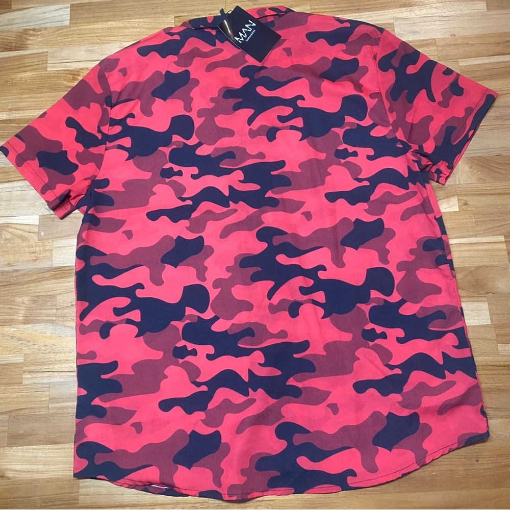 Men's Red and Black Camo Casual Button Down Shirt